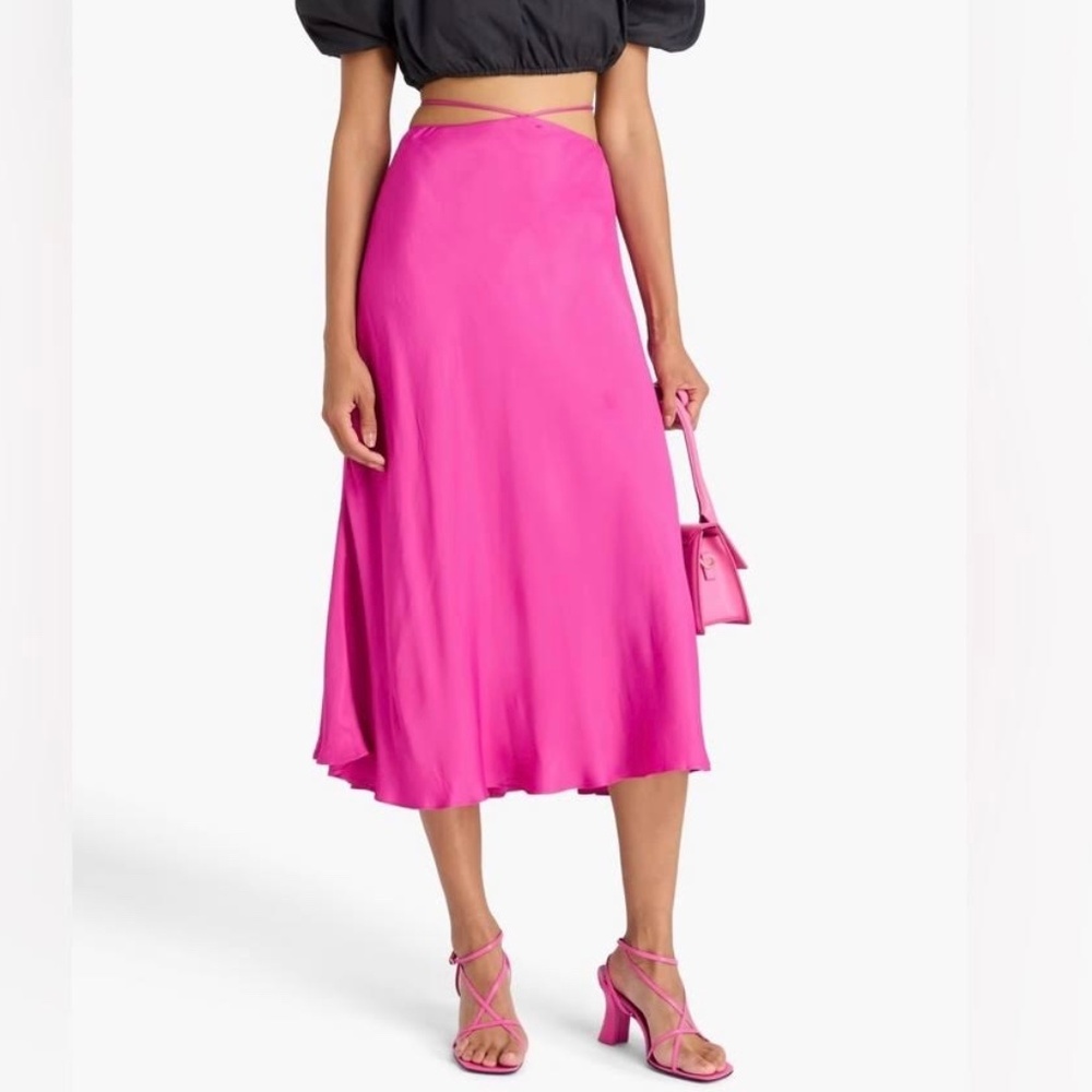 FARM Rio Satin Midi Skirt with Tassel Waist Tie